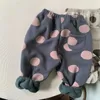 Pantalon d'hiver en polaire pour bébé, en velours épais, pour garçons et filles, imprimé à pois, chaud, vêtements décontractés pour enfants en bas âge