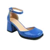 Sandalen Blauw Rood Gesloten Teen 2023 Zomer Dames Mary Janes Schoenen Vierkant Dikke Hoge Hakken Vrouw Pompen Meisjes Grote Maat 10 10.5