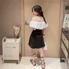 Girl Dresses Child Girls Shoulderless Black White Elegant Sexy Dress For Teens Party Evening Fashion Kids Outfits Summer