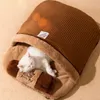 Kattbädd vinter avtagbar varm halv stängd husdjur sovsäck hund säng hus katter bo kudde med kudde 231221