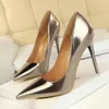 9511-7 European and American Metallic Fashion Women's Shoes High Heel Shallow Mouth Pointed Sexy Nightclub Slim Single Shoes