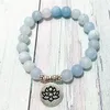 SN0861 Bracelet en calcédoine bleue de haute qualité, fait à la main, breloque Lotus Ohm pour femmes, Bracelet de Yoga, méditation, équilibre, bijoux bouddhistes, 2434