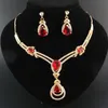 Garnet Topaz Yellow Gold Plated Necklace Fashion Bridal Zircon Crystal Wedding Necklace Earrings Wedding Jewelry Set2602