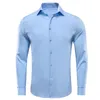 Chemises décontractées pour hommes Hi-Tie Soie à manches longues Vert foncé Bleu Rose Violet Blanc Noir Robe de revers Chemise de mariage Cadeaux de fête d'affaires