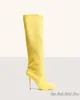 Bottes hautes en fourrure jaune pour femme, chaussures d'hiver à bout pointu, grande taille, à enfiler, chaussures de luxe de styliste, de fête, 231221