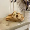 Designer tofflor virkning sandal plattform toffel kvinna raffia sandaler halm dubbelbandet glider lyxlägenheter Paris varumärke