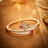 Halskette Ohrringe Set Mode Stil Frauen Dame Einstellung Rot Kubikzircon Blume Überzogene Rose Farbe Ring Armreif