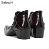 Batzuzhi роскошные мужские ботинки на лодыжке заостренные металлические носки Zip Wine Red Подличные кожаные ботинки для мужчин и свадьбы!