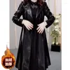 Giacca nera in pelle da donna per donna Autunno Inverno Aggiungi trench caldo in velluto Temperamento moda femminile Cappotto lungo in PU 4XL