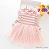 Sukienki dziewczynki ’Baby Stripe Stripe z długim rękawem sukienka z siatki jesień nowe małe dziewczynki słodki wzór paznokcia sukienka dla dzieci dziewczyny