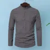 Herren-Freizeithemden, personalisiertes Button-up-Oberteil, gestreift, Slim-Fit-Business-Hemd mit Stehkragen, langärmlig, atmungsaktiv, formell für den Herbst