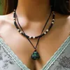 Hänghalsband ingesight.z Bohemian Natural Crystal Original Stone Mesh Pocket Necklace Set Women Retro Wood Pärled Justerbar hals