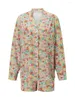 Damesnachtkleding Dames S 2-delige pyjamaset met lange mouwen, knopen, bloementopjes en shorts met trekkoord Modesets