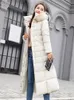 Ned Cotton Coat Women Long Winter Fashion Korean Slim Kne-Längd päls huva Parkas Trench Coat värme Kläder 231221