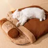 Cat Bed Winter Removable Warm Half Closed Pet Sleeping Bag Dog Bed House Cats Nest Cushion with Pillow 231221