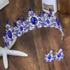 Arrivée charmante couronne de diadèmes de mariée en cristal bleu magnifique diadème pour accessoires de cheveux de mariage de princesse 210616275S