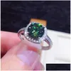 Anéis de banda Solitaire 3Ct Aaaaa Verde Moissanite Promessa Anel Branco Ouro Cheio Noivado Casamento Para Mulheres Nupcial Jóias Presente Drop Dhkle