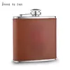 Flask de quadril de couro genuíno 6 oz 18/8 Aço inoxidável com tampa de parafuso, grau de alimento, terno para gravado