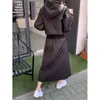 Kimutomo élégant lâche solide deux pièces coton costume femme à capuche manches longues poche haut élastique taille haute une ligne jupe ensemble Ins 231220