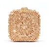 DG PEAFOWL Banquet Party Purse Luxury Crystal Clutch Bag Box Metal Frame Chain Women Evening Bag Female Golden Handbags 231220