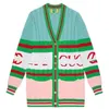 Joint new women's casual color matching stripes G embroidered mid-length knitted cardigan coat women