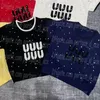 Rhinestone Women Jumper Tops T-shirt Contraste Couleur Lettre en tricot tricoté