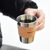 Tasses soucoupes 280ML tasse à café en acier inoxydable avec couvercle en cuir de liège couvercle en noyer noir Quota pour une personne Portable en plein air