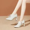 Dress Shoes BLXQPYT Lady High Heel 8.5 CM Pumps Purple Blue Pointed Toe Slip On Simple Style Geunine Leather Size 31-45