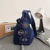 Washed Denim Tote Bags For Women Shoulder Book Bag Blue Jean Star Embroidery Multi-pocket Big Capacity Shopper Messenger Y2K Bag 231221