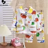 Sonbahar Kış Çocukları Sıcak Flanel Pijamaları Bebek Erkek Kız Kız Karikatür Uzun Kollu Yakel Giyim Seti Pijamalar 231220