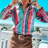 Streetwear Heren Vintage Gestreepte Shirts Lente Casual Lange Mouw Geknoopt Revers Tops Vest Vrije Tijd Herenkleding Shirt