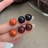 Stud Earrings Vintage Drip Glazed Small Beans For Women Elegant Coffee Color Wine Red Jewelry Gifts