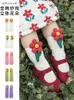 Girls Autumn Knitted Socks Hand-Stitched Flowers Cute Socks Baby Cartoon Elastic Socks 231221