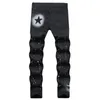 2023 Style Men's Black Colored Paint Stretch Jeans High Street Star Print Slim Elastic Skinny Denim Pants Mens Pencil 231220