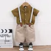 Clothing Sets Summer Baby Boy Clothes 2024 Solid Color Short Sleeve Shirts And Overalls Two Piece Birthday Outfit Set Kids Bebes Jogging