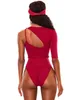 Menas de banho feminina 2023 Sexy One Piece Swimsuit Women Red Hollow ombro de manga Sólida Terno de banho sólido MAIO FEMININO PRAIA