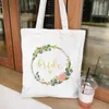 Bolsas de compras para mujer, bolso de hombro de lona, equipo de novia, despedida de soltera, bolsos para comestibles, libros de mano para niñas