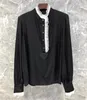 Women's Blouses Tops Fashion Silk 2024 Spring Summer White Black Blouse Women Lace Patchwork Button Front Long Sleeve Elegant