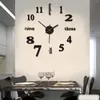 Horloges murales 3D Surface Miroir Horloge Moderne Grand Autocollant Décor Pour Chambre Salon