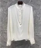 Women's Blouses Tops Fashion Silk 2024 Spring Summer White Black Blouse Women Lace Patchwork Button Front Long Sleeve Elegant