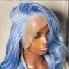 Wigs 180Density Light Blue Lace Front Wig Human Hair Lace Front Colored Red/green/grey /white Cosplay Synthetic Wigs HD Transparent Lac