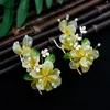 Pinces à cheveux à fleurs jaunes, épingles à cheveux latérales rétro, mode chinoise, couvre-chef Floral pour femmes, décoration de robe Hanfu, bijoux 1 paire