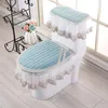 Driedelige toiletmat set Europees kant All-Season Universal Seat Cushion Cover Toilet Cover voor winter Huishoudelijk gebruik 231221