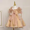 Children Prom Dress ChicTulle Off The Shoulder Gold Sequined Princess Dresses Kids Girls Party Performance Costume Ball Gown2023 231221