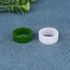 Natural Green White Hetian Jade 7-10 Storlek Flat Ring Chinese Jadeite Amulet Fashion Charm smycken hand snidade gåvor kvinnor men2691