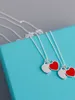 2024 DesignerT-home Love Necklace Women 925 Sterling Silver Red Heart Oil Dripping Enamel Blue Collar Chain Double Pendant 1
