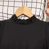 Vestidos da menina crianças vestido casual para meninas roupas outono novas crianças moda manga longa listrado remendado vestido de princesa preto com cinto