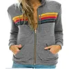 Women Nation Zip Up Sweatshirt S 5 Stripe Rainbow Long Sleeve Hooded Sweater Loose Stitch Pullover 231220