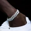 925 Sterling Silver med vita guldpläterade Iced Out Diamond Necklace Cuban Link Chain Armband