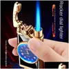 Tändare Creative Watch Jet Cigar Lighter Gas Refill Torch Turbo Windproof Metal Blue Flame Butane Men Röker Gadgets Drop Delivery Dhha8